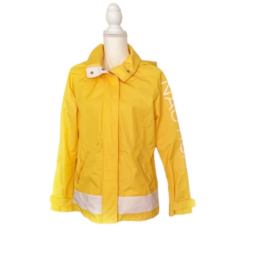 Nautica Yellow White Hooded Rain Jacket Size Large